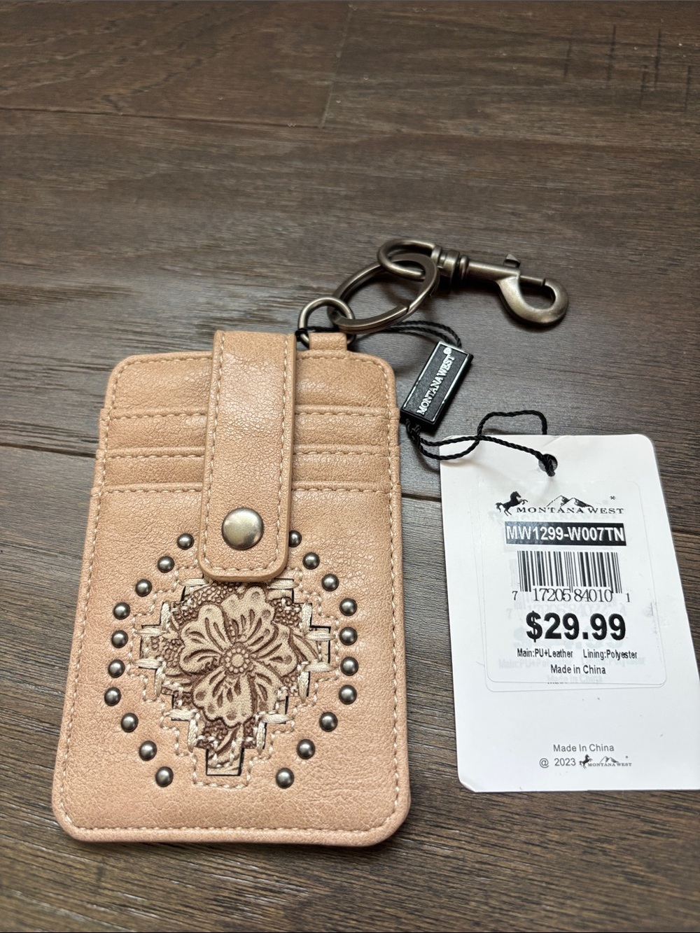 Montana West 4 card slot,clasp hook/key chain,studs,floral embossed,Western,slim